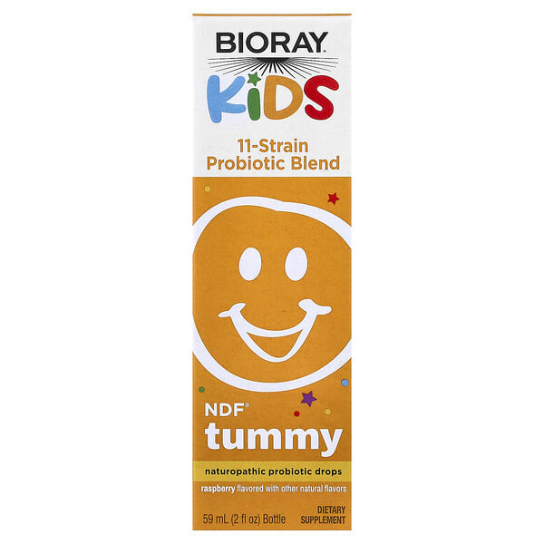 bry46595_v_71.jpg NDF®, Tummy, для детей, смесь 11 штаммов пробиотиков, малина, 60 мл (2 жидк. унции) — Bioray