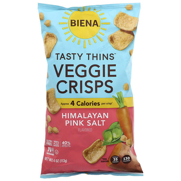 bsk78102_v_2.jpg Tasty Thins™, растительные хрустящие, с гималайской розовой солью, 113 г (4 унции) — BIENA