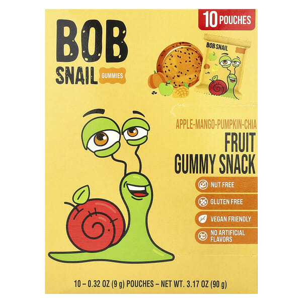 bsl66956_v_37.jpg Fruit Gummy Snack, яблоко, манго, тыква и чиа, 10 шт., 9 г (0,32 унции) — Bob Snail