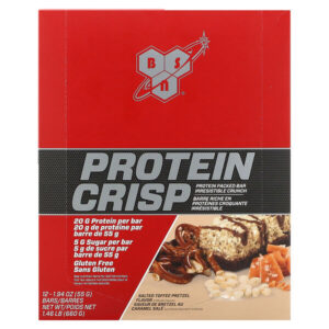 Protein Crisp, протеиновый батончик, крендельки с соленой карамелью, 12 батончиков, 57 г (2,01 унции) — BSN