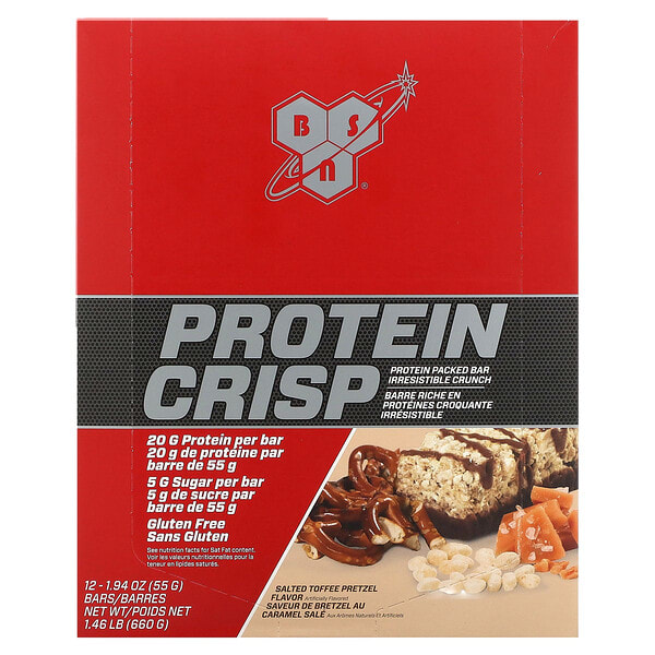 bsn90693_v_86.jpg Protein Crisp, протеиновый батончик, крендельки с соленой карамелью, 12 батончиков, 57 г (2,01 унции) — BSN