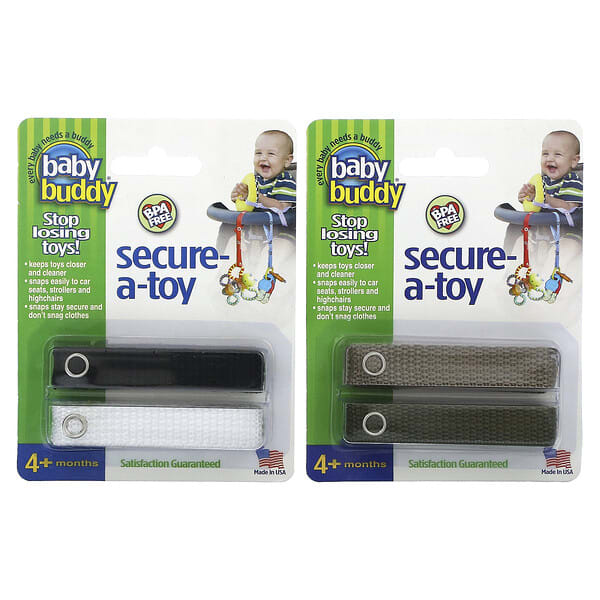 bud04157_v_9.jpg Secure-A-Toy, для детей от 4 месяцев, черный, белый и коричневый/оливковый, 4 ремешка — Baby Buddy