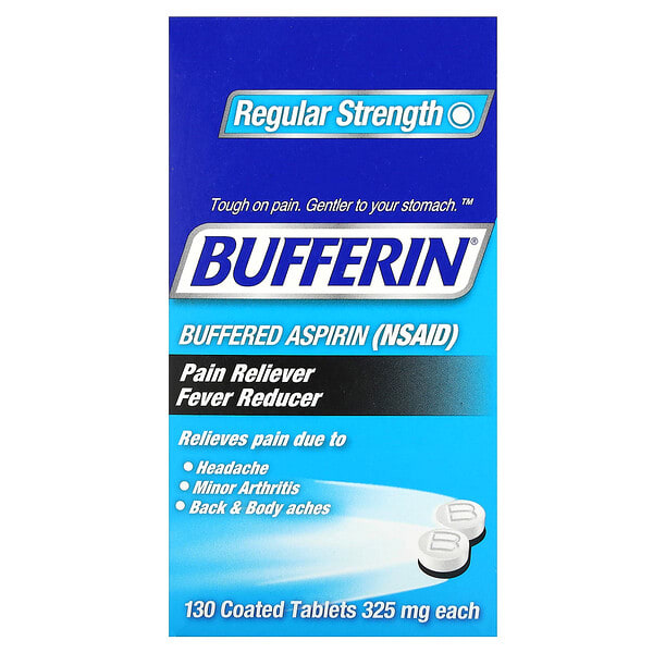 buf00202_v_13.jpg Bufferin, буферизованный аспирин (НПВП), обычная сила действия, 130 таблеток, покрытых оболочкой (325 мг в 1 таблетке)