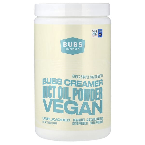 bun88032_v_24.jpg Bubs Creamer, масло MCT в порошке, без добавок, 300 г (10,6 унции) — BUBS Naturals