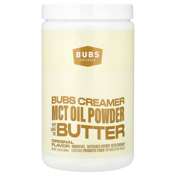 bun88045_v_8.jpg Bubs Creamer, порошок из масла MCT с маслом от коров травяного откорма, оригинальный вкус, 300 г (10,6 унции) — BUBS Naturals