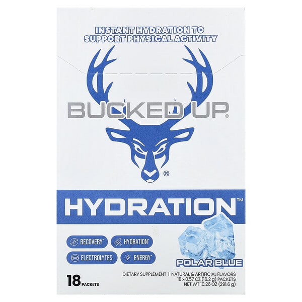 bup95226_v_20.jpg Hydration™, Polar Blue, 18 пакетиков, 16,2 г (57 унций) каждый — Bucked Up