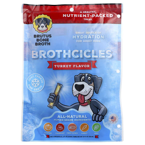 buu54419_v_3.jpg Brothcicles, для взрослых собак, с индейкой, 6 тюбиков по 59 мл (2 жидк. унции) — Brutus Bone Broth