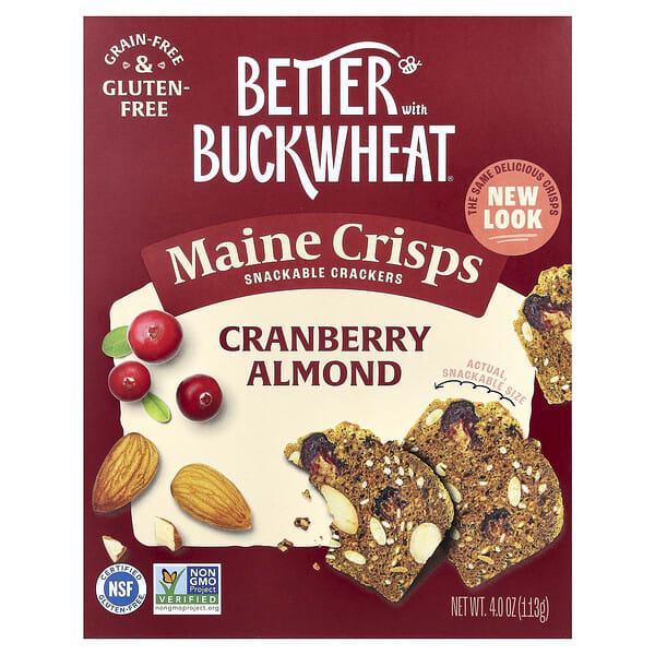 bwb31930_v_34.jpg Maine Crisps, крекеры-снеки, клюква и миндаль, 113 г (4 унции) — Better with Buckwheat