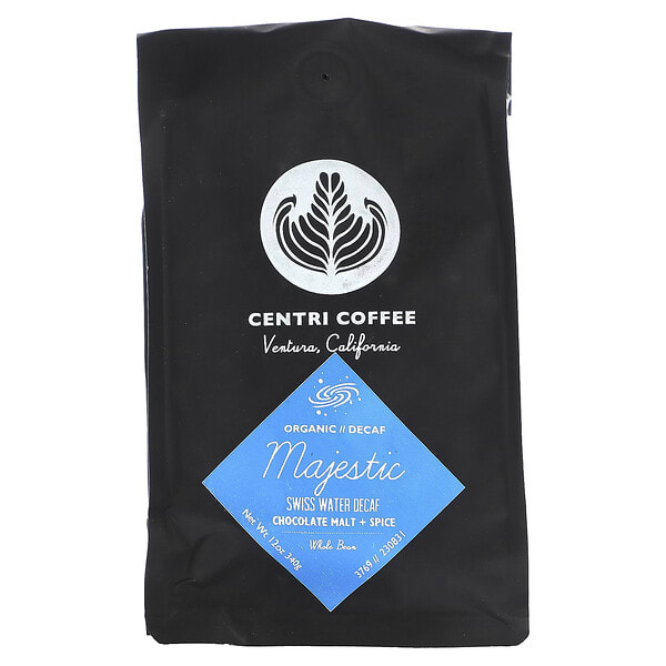 caf92612_v_8.jpg Centri Coffee, органический Majestic, шоколадный солод и специи, цельные зерна, без кофеина, 340 г (12 унций) — Centri Coffee
