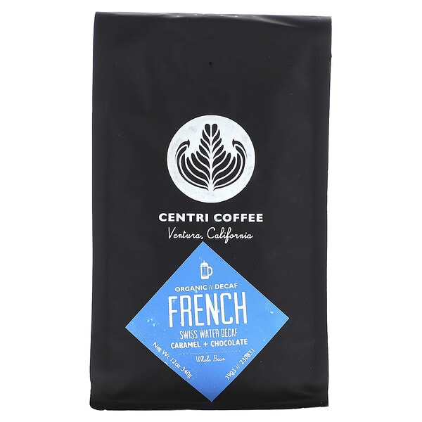 caf92782_v_8.jpg Centri Coffee, органический французский, карамель и шоколад, цельные зерна, без кофеина, 340 г (12 унций) — Centri Coffee