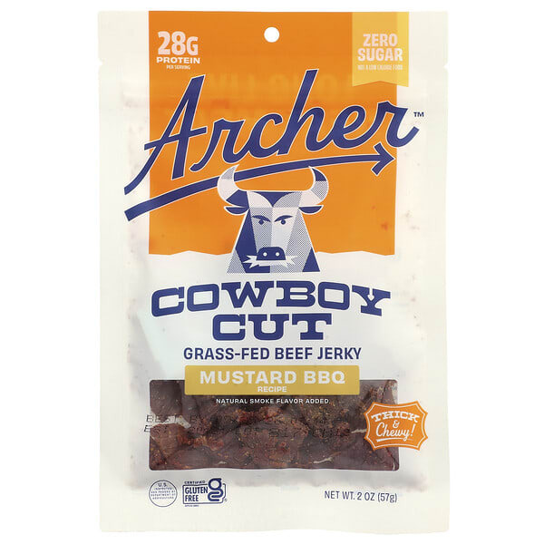 caj38117_v_10.jpg Cowboy Cut, вяленая говядина травяного откорма, горчица-гриль, 57 г (2 унции) — Country Archer Jerky