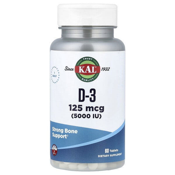 cal16283_v_24.jpg D-3, 125 мкг (5000 МЕ), 60 таблеток — KAL