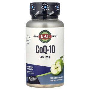 коэнзим Q10, со вкусом зеленого яблока, 30 мг, 90 микротаблеток — KAL