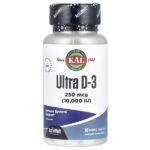 Ultra D-3, витамин D3, с нейтральным вкусом, 250 мкг (10 000 МЕ), 90 мини-таблеток — KAL