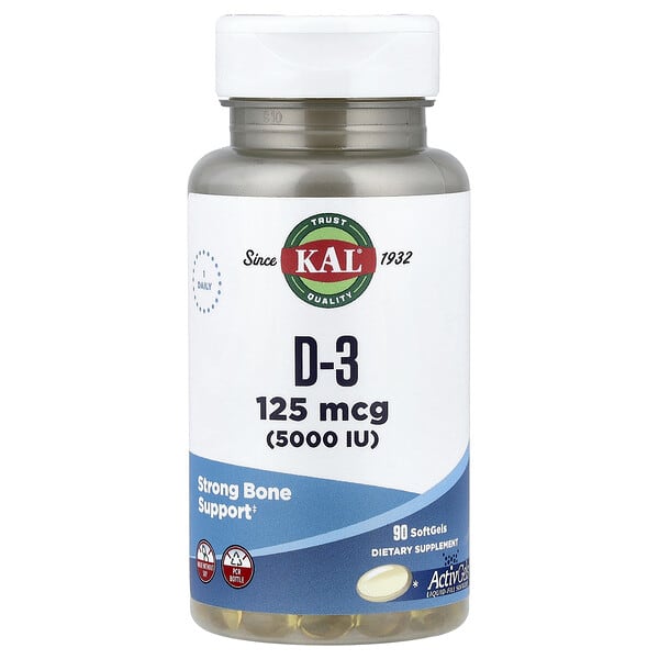 cal48845_v_24.jpg D-3, 125 мкг (5000 МЕ), 90 мягких таблеток — KAL