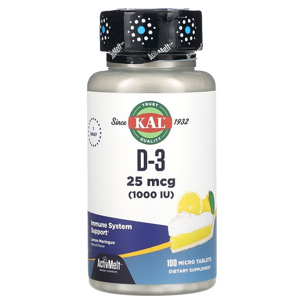 cal49315_v_28.jpg D-3, лимонное безе, 25 мкг (1000 МЕ), 100 мини-таблеток — KAL