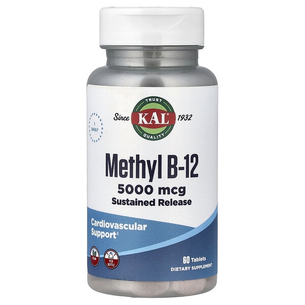 cal53570_v_24.jpg Methyl B-12, метилкобаламин, длительное высвобождение, 5000 мкг, 60 таблеток — KAL