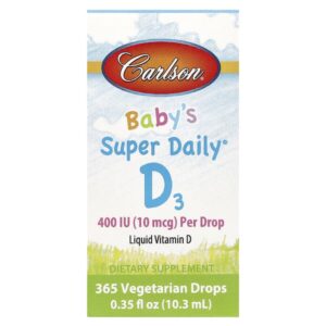 Super Daily, витамин D3 для детей, 10 мкг (400 МЕ), 10,3 мл (0,35 жидк. унций) — Carlson