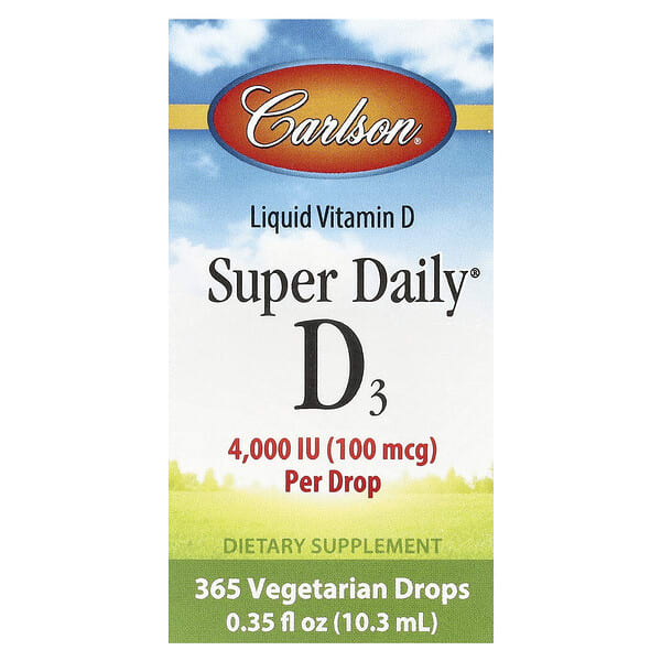 car01290_v_44.jpg Super Daily® D3, 100 мкг (4000 МЕ), 10,3 мл (0,35 жидк. Унции) — Carlson