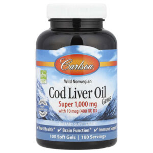 Wild Norwegian, Cod Liver Oil Gems, жир печени дикой норвежской трески в капсулах, высшего качества, 1000 мг, 100 капсул — Carlson