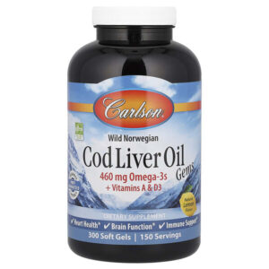 Wild Norwegian, Cod Liver Oil Gems, жир печени дикой норвежской трески в капсулах, натуральный лимон, 300 капсул — Carlson