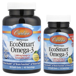 EcoSmart®, омега-3 из норвежских морепродуктов дикого улова, с натуральным лимонным вкусом, 120 капсул — Carlson