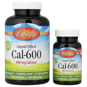 Cal-600, с жидким наполнителем, 600 мг, 100 + 30 капсул — Carlson