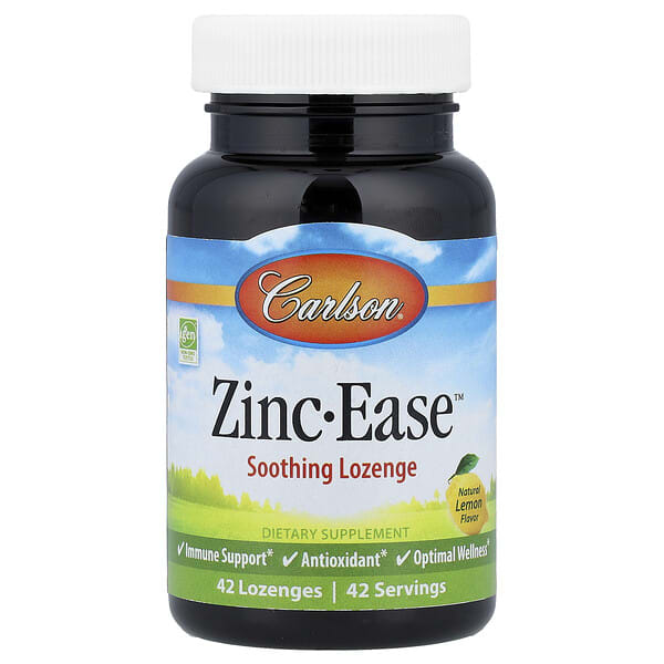 car05340_v_44.jpg Zinc-Ease™, успокаивающие пастилки, натуральный лимонный вкус, 42 пастилки — Carlson
