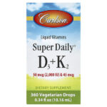 Super Daily® D3 + K2, 50 мкг (2000 МЕ) и 45 мкг, 10,16 мл (0,34 жидк. унции) — Carlson