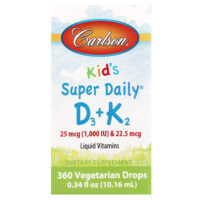 Super Daily D3+K2 для детей, 25 мкг (1000 МЕ) и 22,5 мкг, 10,16 мл (0,34 жидк. унции) — Carlson