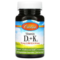 Витамин D3 и K2, 50 мкг (2000 МЕ) и 90 мкг, 120 вегетарианских капсул — Carlson