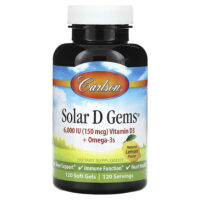 Solar D Gems®, витамин D3 и омега-3, натуральный лимон, 120 мягких таблеток — Carlson