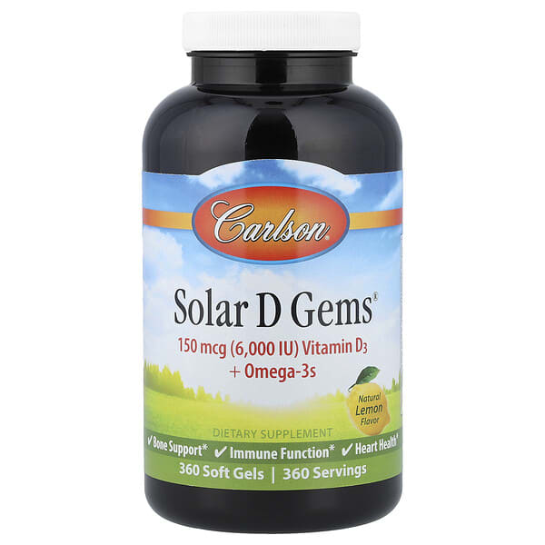 car14930_v_24.jpg Solar D Gems®, витамин D3 и омега-3, натуральный лимон, 360 мягких таблеток — Carlson