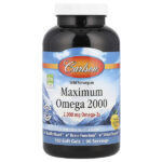 Maximum Omega 2000, омега-3 кислоты из норвежской рыбы дикого улова, с натуральным лимонным вкусом, 2000 мг, 180 капсул (1000 мг в 1 капсуле) — Carlson