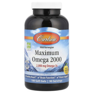 Maximum Omega 2000, омега-3 кислоты из норвежской рыбы дикого улова, с натуральным лимонным вкусом, 2000 мг, 180 капсул (1000 мг в 1 капсуле) — Carlson