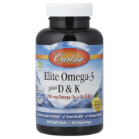 Elite Omega-3 Plus D & K, натуральный лимонный вкус, 60 капсул — Carlson