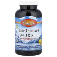 Elite Omega-3 Plus D & K, натуральный лимонный вкус, 180 мягких таблеток — Carlson