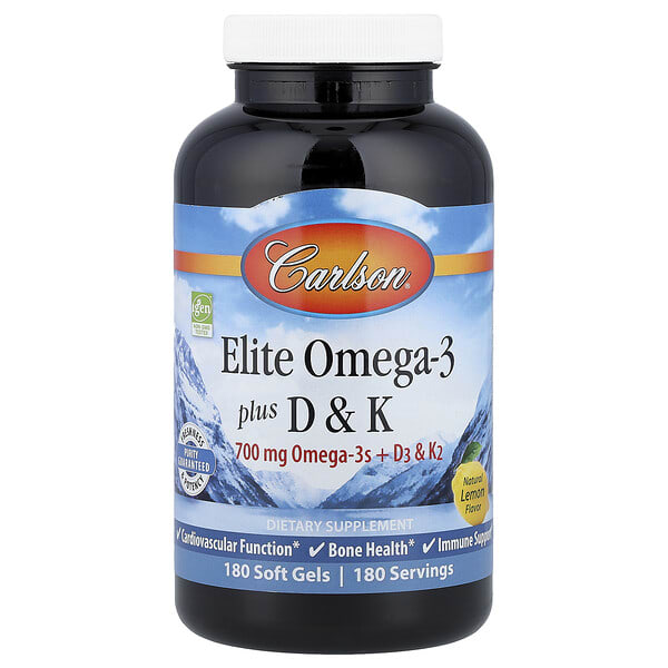 car17520_v_62.jpg Elite Omega-3 Plus D & K, натуральный лимонный вкус, 180 мягких таблеток — Carlson