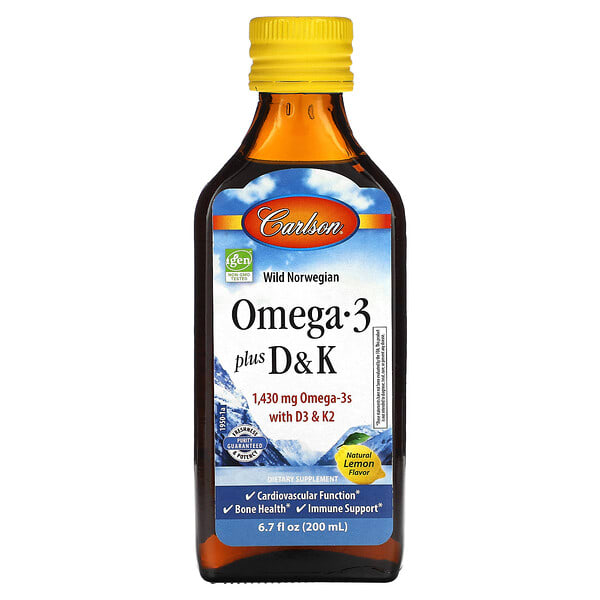 car19500_v_8.jpg Omega 3 Plus D & K, натуральный лимон, 1430 мг, 200 мл (6,7 жидк. унц.) — Carlson