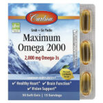 Maximum Omega 2000, омега с натуральным лимонным вкусом, 30 капсул (1000 мг в 1 капсуле) — Carlson