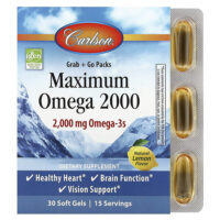 Maximum Omega 2000, омега с натуральным лимонным вкусом, 30 капсул (1000 мг в 1 капсуле) — Carlson