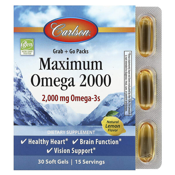 car60020_v_42.jpg Maximum Omega 2000, омега с натуральным лимонным вкусом, 30 капсул (1000 мг в 1 капсуле) — Carlson