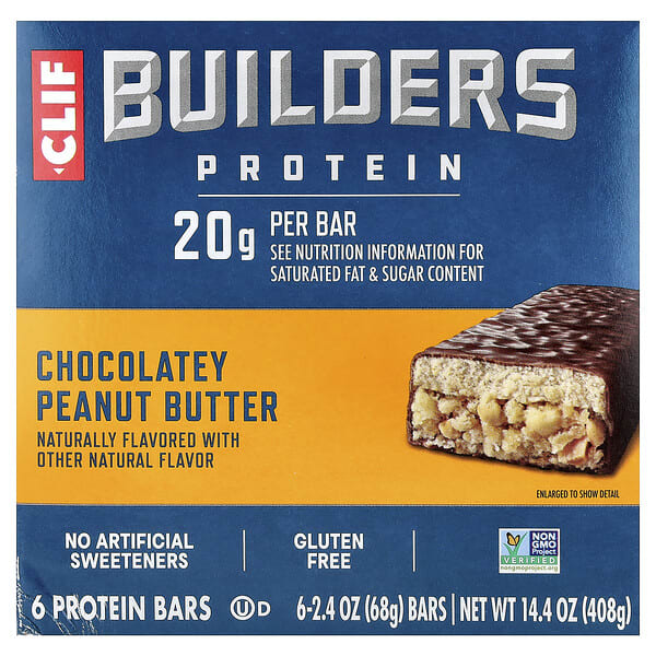 cbi16850_v_20.jpg Builders® Protein Bars, Chocolatey Peanut Butter, 6 Bars, 2.4 oz (68 g) Each — Clif Bar