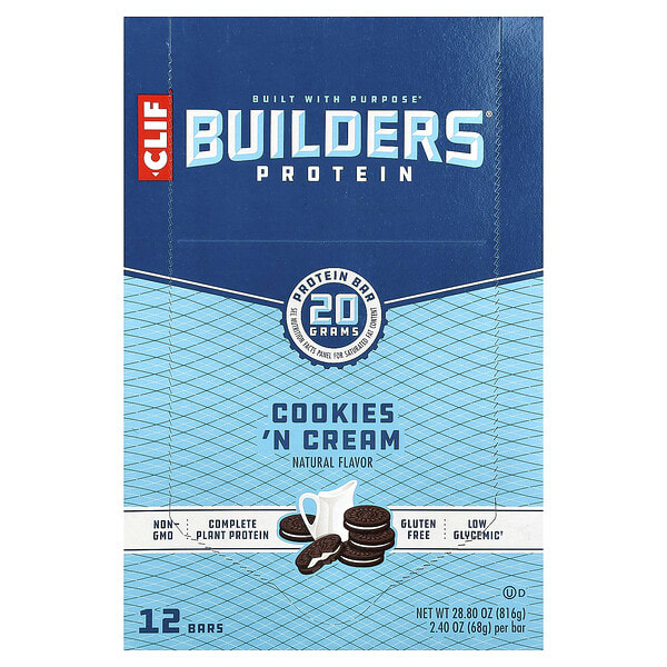 cbi60040_v_57.jpg Builders®, протеиновый батончик, печенье с кремом, 12 батончиков по 68 г (2,4 унции) — Clif Bar