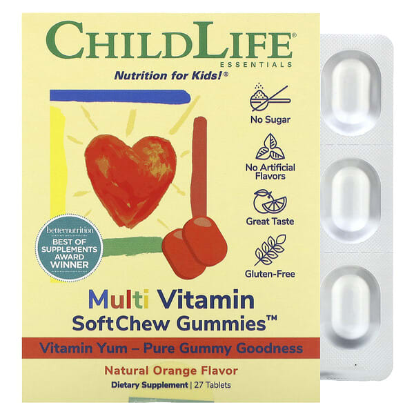cdl10850_v_70.jpg SoftChew Gummies, мультивитаминный комплекс, со вкусом натурального апельсина, 27 таблеток — ChildLife Essentials
