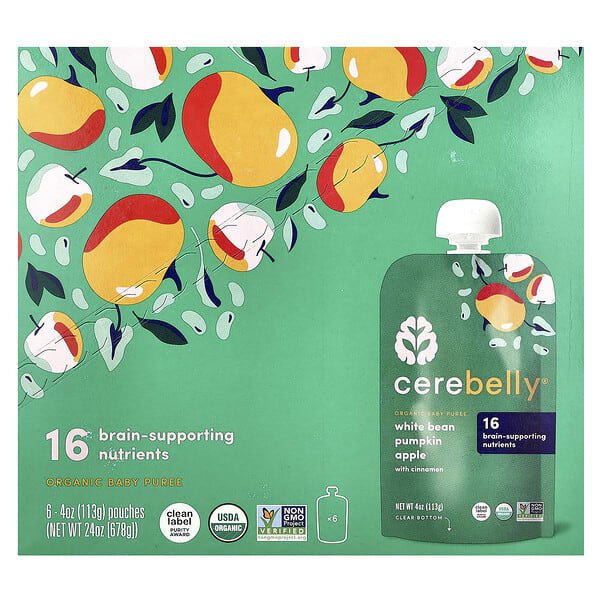 ceb89840_v_38.jpg Organic Baby Puree, White Bean, Pumpkin, Apple with Cinnamon, 6 Pouches, 4 oz (113 g) Each — Cerebelly