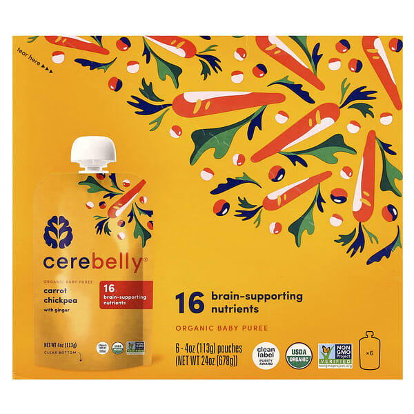 ceb89845_v_39.jpg Organic Baby Puree, Carrot Chickpea with Ginger, 6 Pouches, 4 oz (113 g) Each — Cerebelly