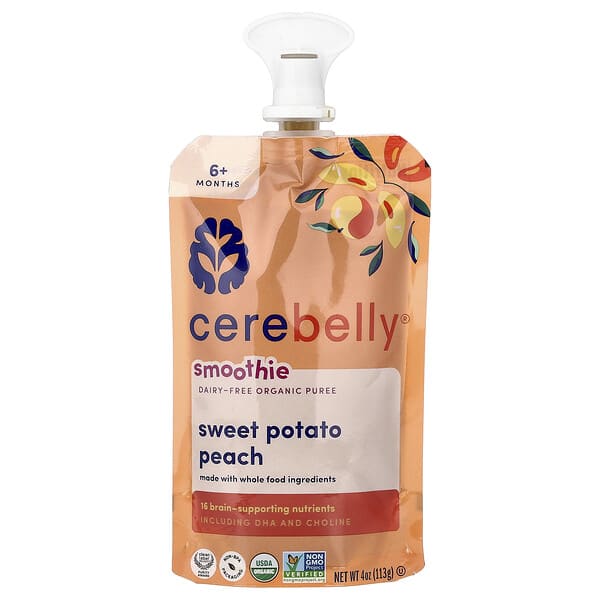 ceb89857_v_6.jpg смузи, органическое пюре без молочных продуктов, для детей от 6 месяцев, батат и персик, 113 г (4 унции) — Cerebelly
