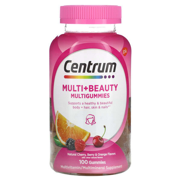cem28633_v_8.jpg Multi + Beauty жевательные таблетки, натуральные вишня, ягоды и апельсин, 100 жевательных таблеток — Centrum