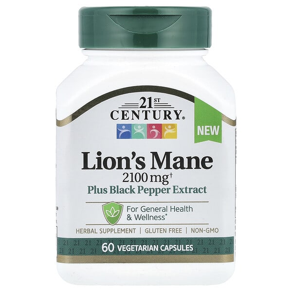 cen22024_v_8.jpg 21st Century, Lion's Mane, 2100 мг, 60 вегетарианских капсул